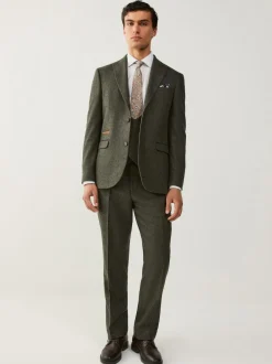 Next Green Regular Fit Nova Fides Italian Wool Blend Trimmed Check Suit Waistcoat Discount