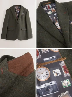 Next Green Regular Fit Nova Fides Italian Wool Blend Trimmed Check Suit Jacket Discount