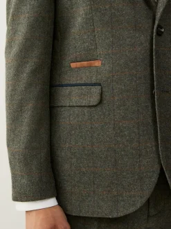 Next Green Regular Fit Nova Fides Italian Wool Blend Trimmed Check Suit Jacket Discount