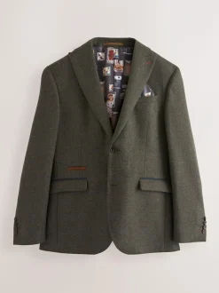 Next Green Regular Fit Nova Fides Italian Wool Blend Trimmed Check Suit Jacket Discount