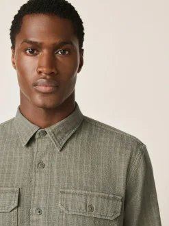 Next Regular Fit Textured Waffle Long Sleeve Shirt Green Outlet