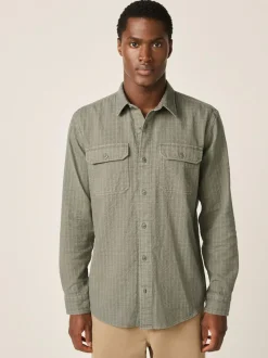 Next Regular Fit Textured Waffle Long Sleeve Shirt Green Outlet
