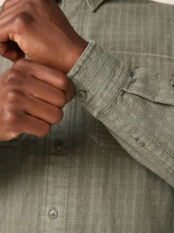 Next Regular Fit Textured Waffle Long Sleeve Shirt Green Outlet