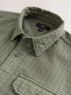 Next Regular Fit Textured Waffle Long Sleeve Shirt Green Outlet