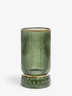 Next Ribbed Glass Hurricane Candle Holder Medium Green Sale