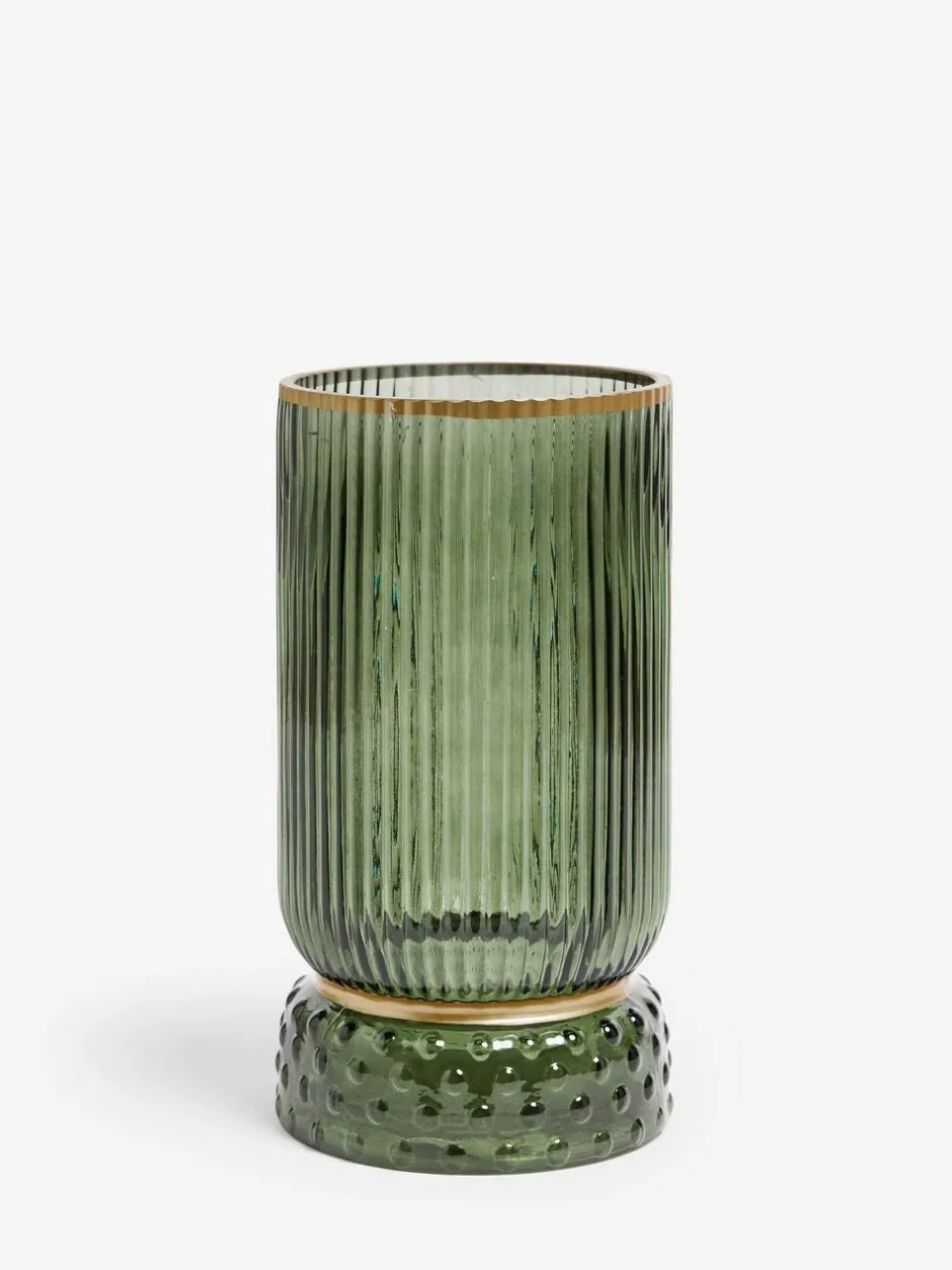 Next Ribbed Glass Hurricane Candle Holder Medium Green Sale