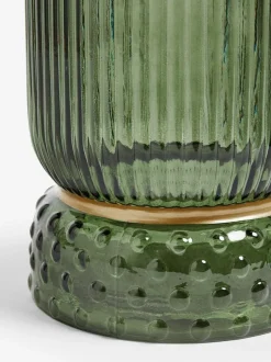 Next Ribbed Glass Hurricane Candle Holder Medium Green Sale