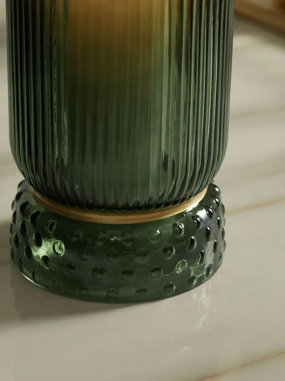 Next Ribbed Glass Hurricane Candle Holder Medium Green Sale
