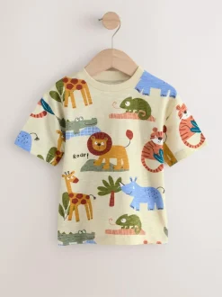 Next Short Sleeve Appliqué T-Shirts 3 Pack (3mths-7yrs) Green Safari Animals Sale
