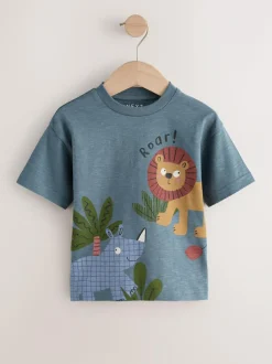 Next Short Sleeve Appliqué T-Shirts 3 Pack (3mths-7yrs) Green Safari Animals Sale