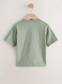 Next Short Sleeve Appliqué T-Shirts 3 Pack (3mths-7yrs) Green Safari Animals Sale