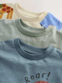 Next Short Sleeve Appliqué T-Shirts 3 Pack (3mths-7yrs) Green Safari Animals Sale