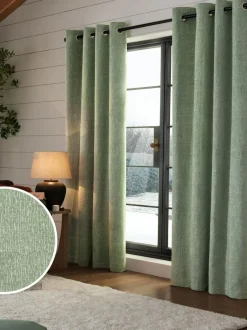 Next Green Sage Heavyweight Chenille Eyelet Super Thermal Curtains Sale