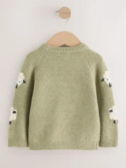 Next Knitted Crew Neck Jumper (3mths-7yrs) Green Sheep Online