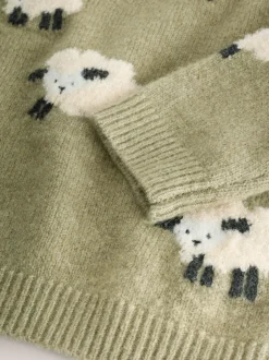 Next Knitted Crew Neck Jumper (3mths-7yrs) Green Sheep Online