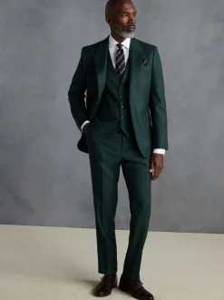 Next Signature Zignone Italian Wool Cashmere Blend Flannel Suit Waistcoat Green