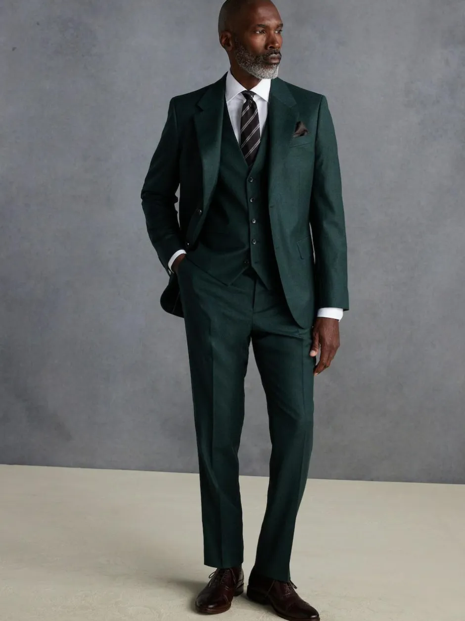 Next Signature Zignone Italian Wool Cashmere Blend Flannel Suit Waistcoat Green