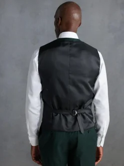 Next Signature Zignone Italian Wool Cashmere Blend Flannel Suit Waistcoat Green