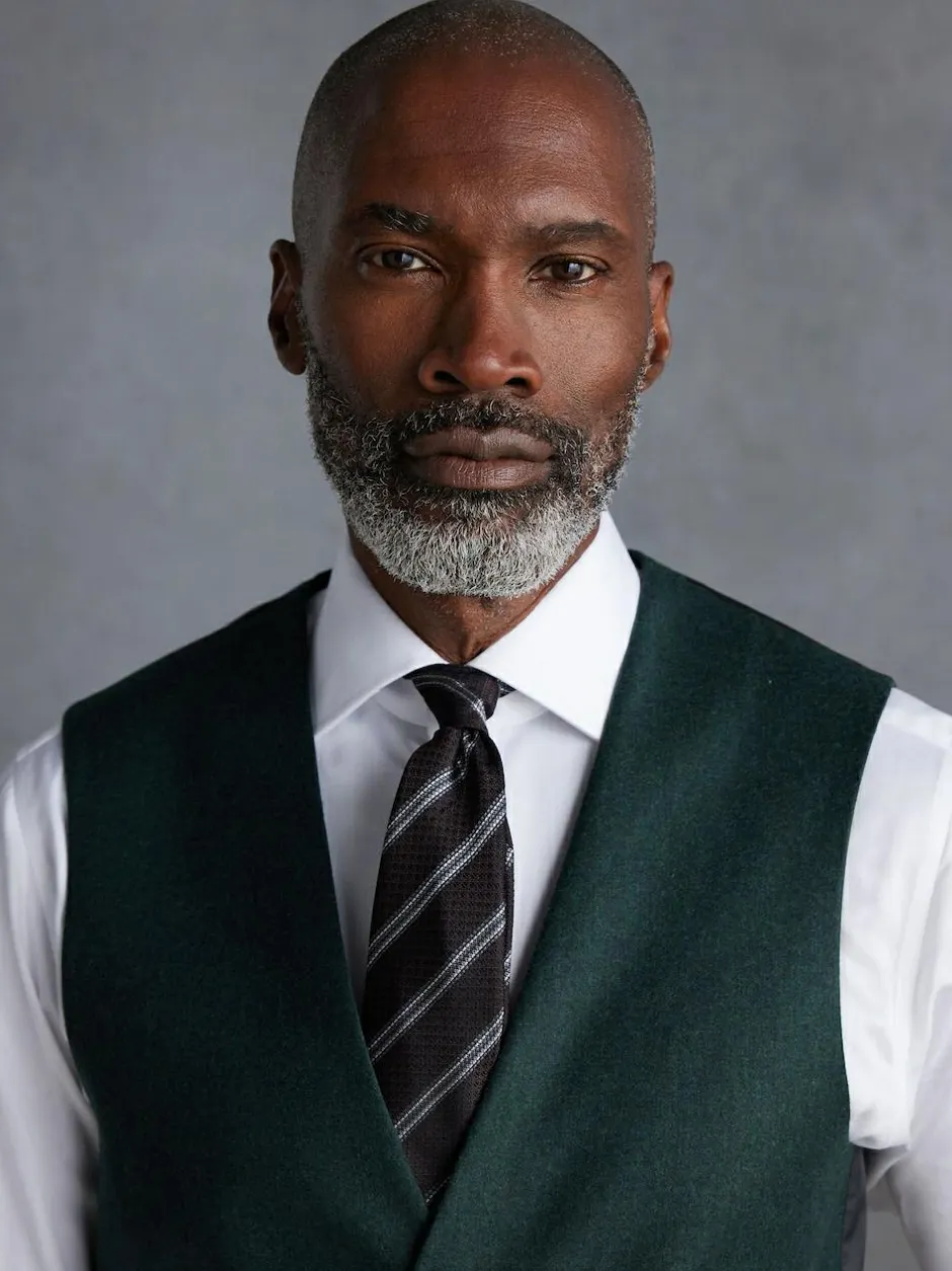 Next Signature Zignone Italian Wool Cashmere Blend Flannel Suit Waistcoat Green
