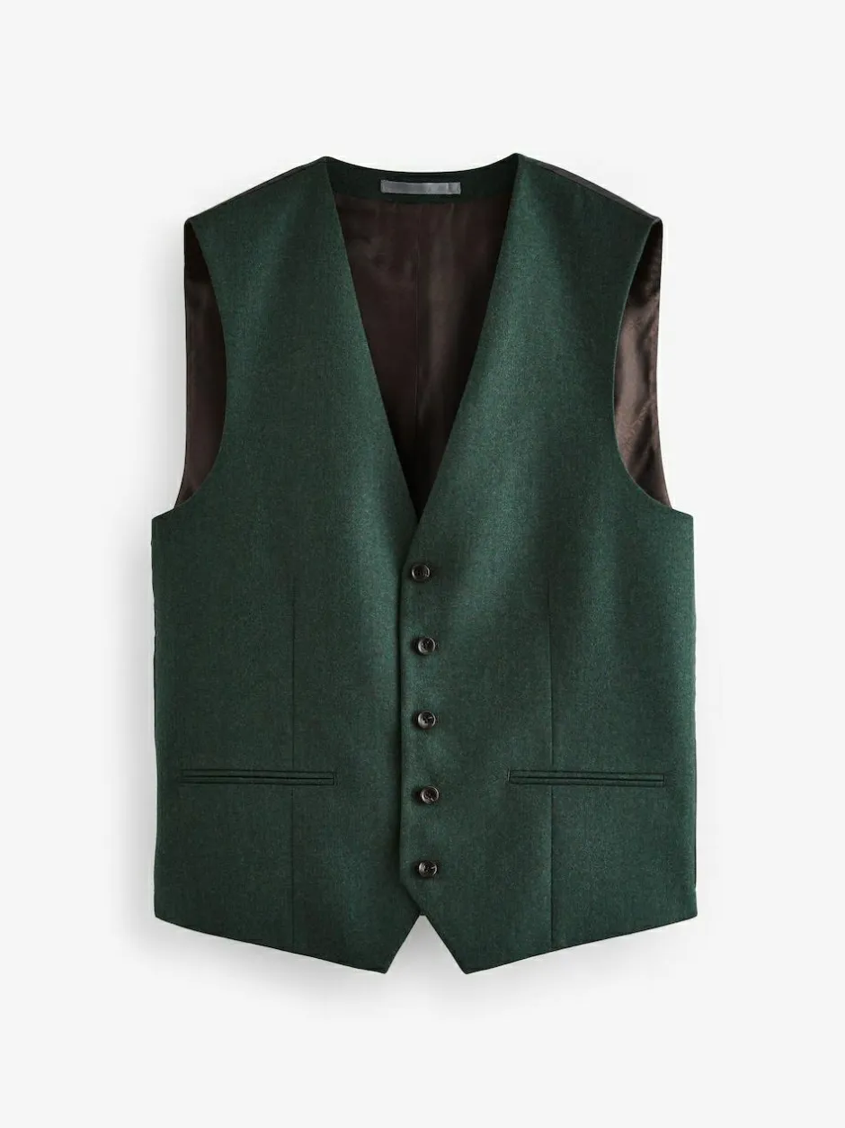 Next Signature Zignone Italian Wool Cashmere Blend Flannel Suit Waistcoat Green