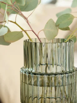 Next Small Ribbed Glass Vase Green