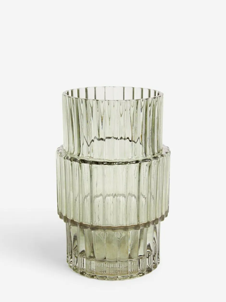 Next Small Ribbed Glass Vase Green