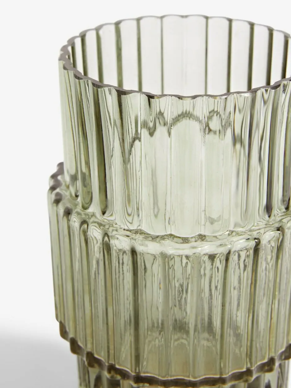 Next Small Ribbed Glass Vase Green