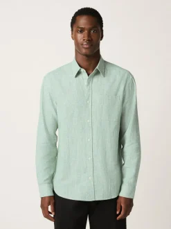 Next Standard Collar Cotton Linen Blend Long Sleeve Shirt Green Best