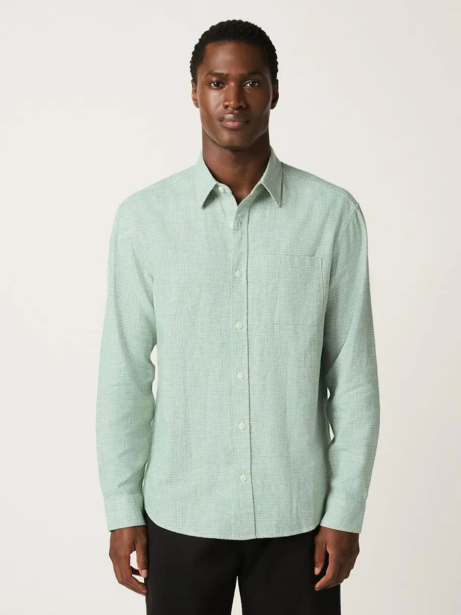 Next Standard Collar Cotton Linen Blend Long Sleeve Shirt Green Best