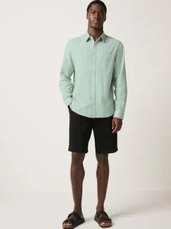 Next Standard Collar Cotton Linen Blend Long Sleeve Shirt Green Best