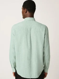 Next Standard Collar Cotton Linen Blend Long Sleeve Shirt Green Best