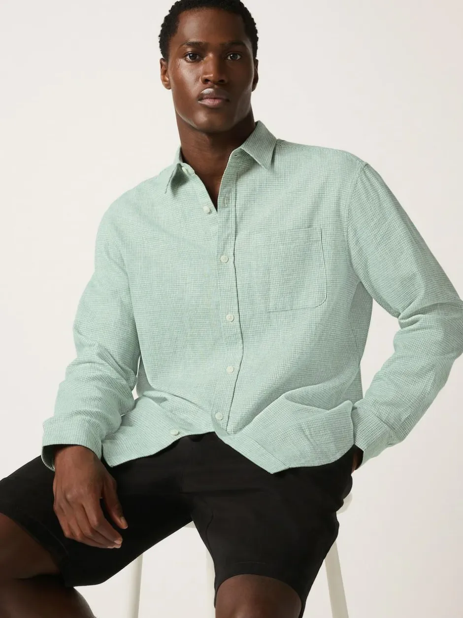 Next Standard Collar Cotton Linen Blend Long Sleeve Shirt Green Best