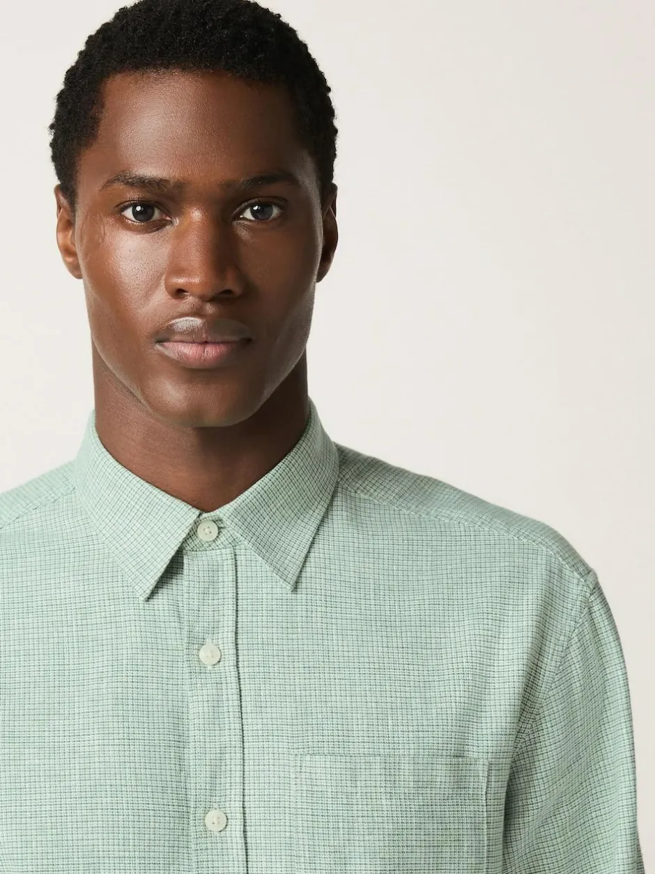 Next Standard Collar Cotton Linen Blend Long Sleeve Shirt Green Best