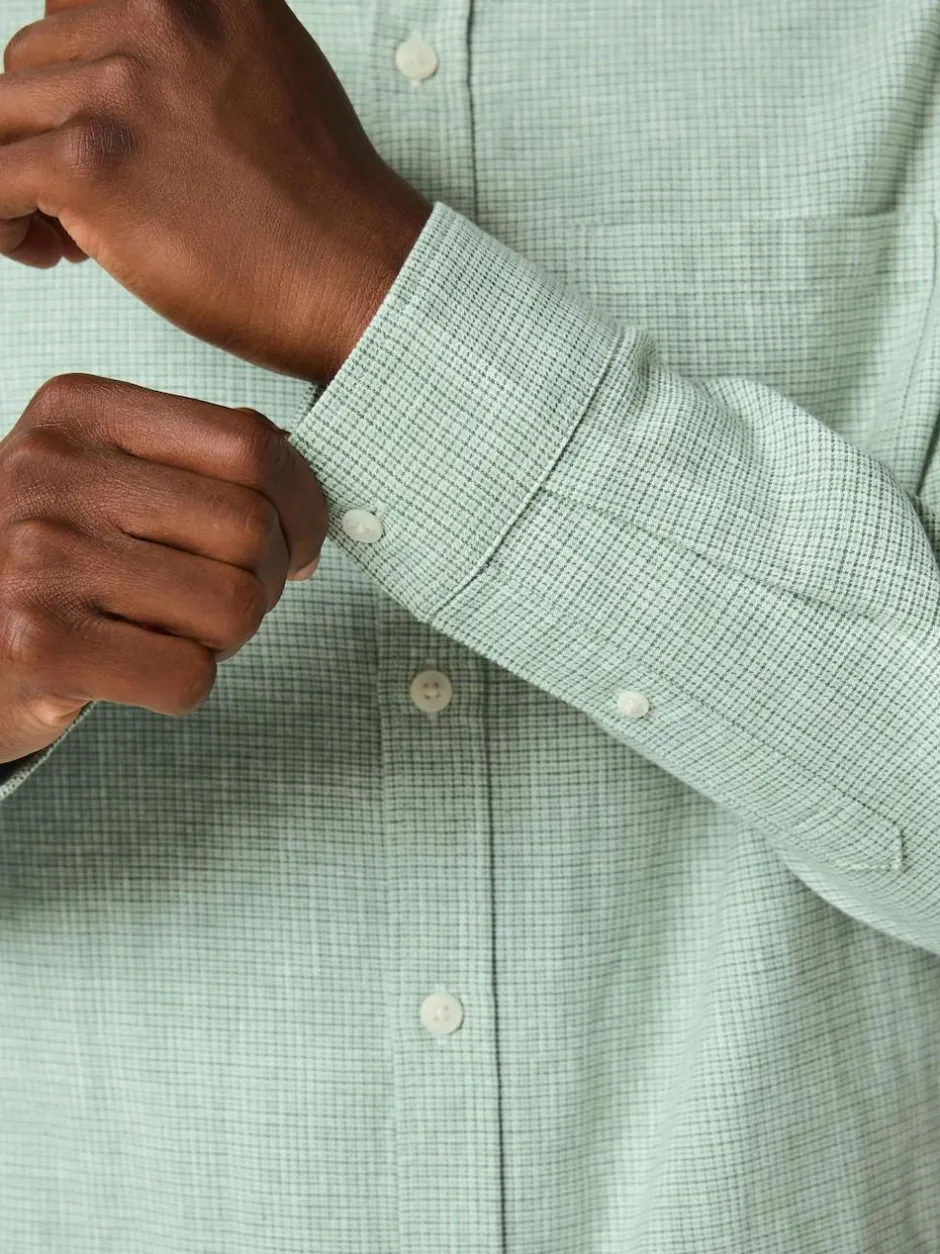 Next Standard Collar Cotton Linen Blend Long Sleeve Shirt Green Best