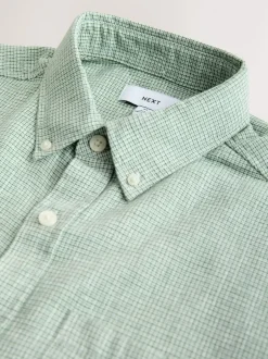 Next Standard Collar Cotton Linen Blend Long Sleeve Shirt Green Best