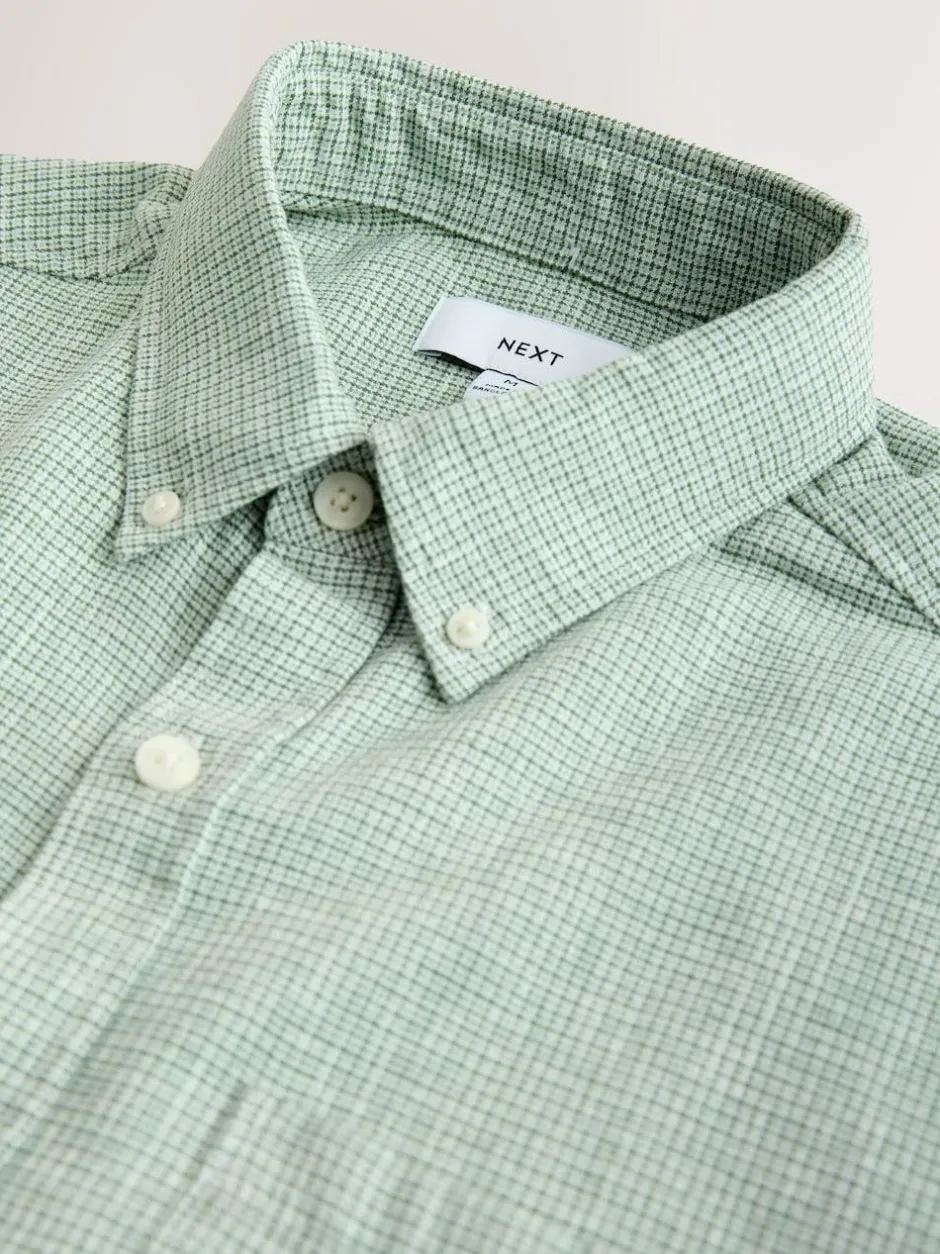 Next Standard Collar Cotton Linen Blend Long Sleeve Shirt Green Best