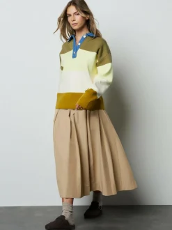 Next Cosy Soft Touch Long Sleeve Polo Neck Jumper Top Green Stripe Denim Collar