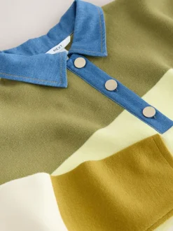 Next Cosy Soft Touch Long Sleeve Polo Neck Jumper Top Green Stripe Denim Collar