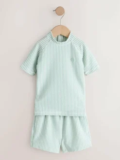 Next Textured Rash Vest and Swim Shorts Set (3mths-7yrs) Green Sale