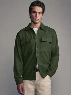 Next Twin Pocket Shacket Overshirt with Wool Green Clearance