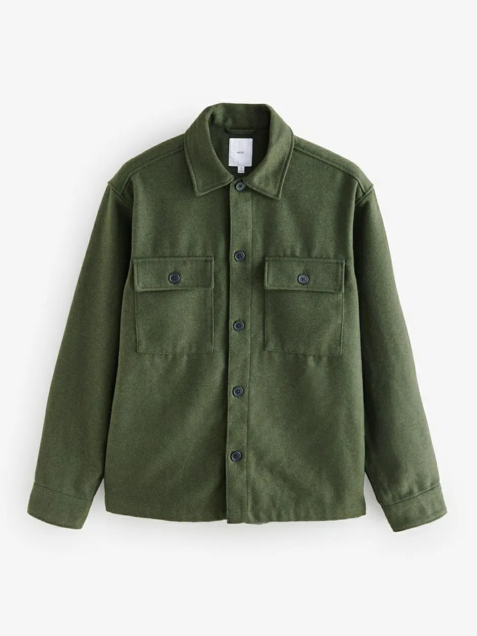 Next Twin Pocket Shacket Overshirt with Wool Green Clearance