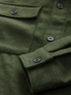 Next Twin Pocket Shacket Overshirt with Wool Green Clearance