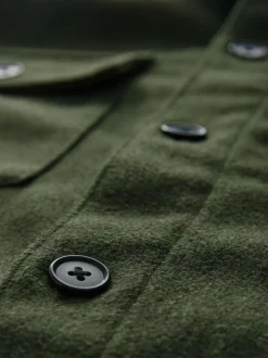 Next Twin Pocket Shacket Overshirt with Wool Green Clearance