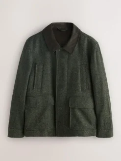 Next Green Wool Blend Herringbone Quilted Corduroy Collar Jacket