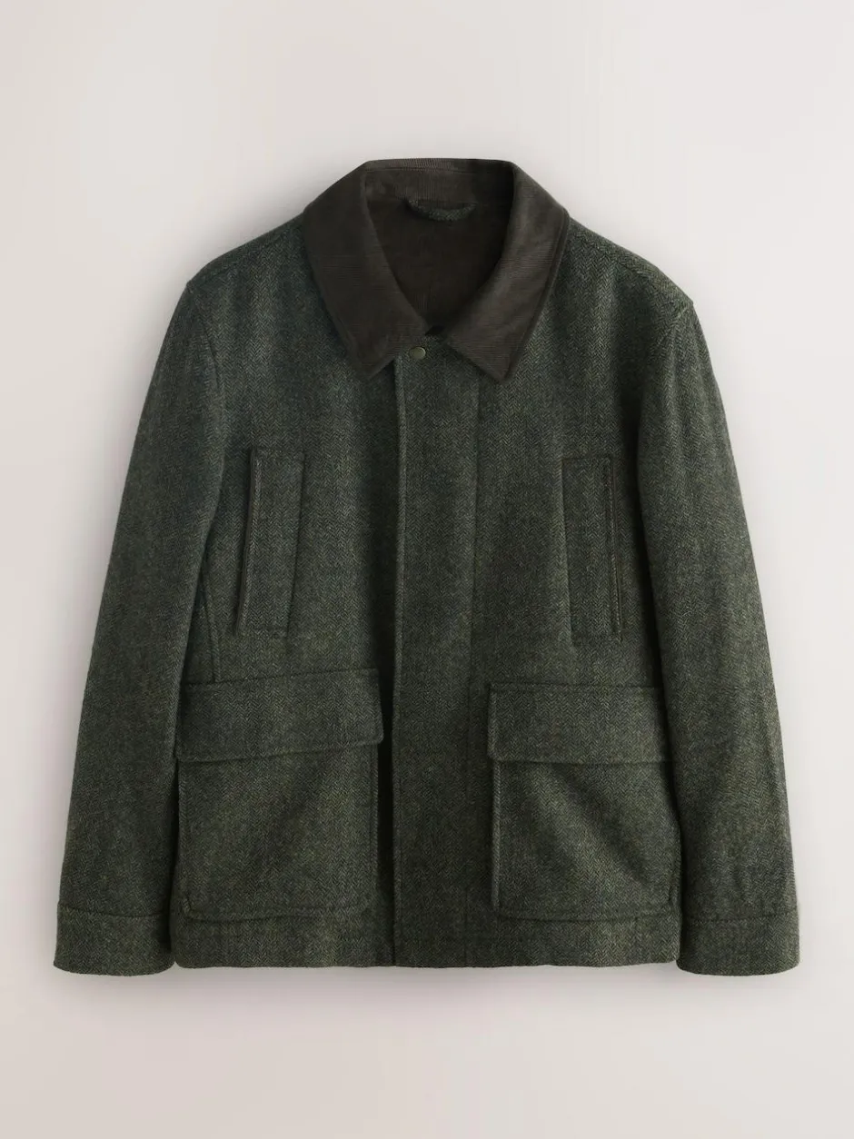 Next Green Wool Blend Herringbone Quilted Corduroy Collar Jacket