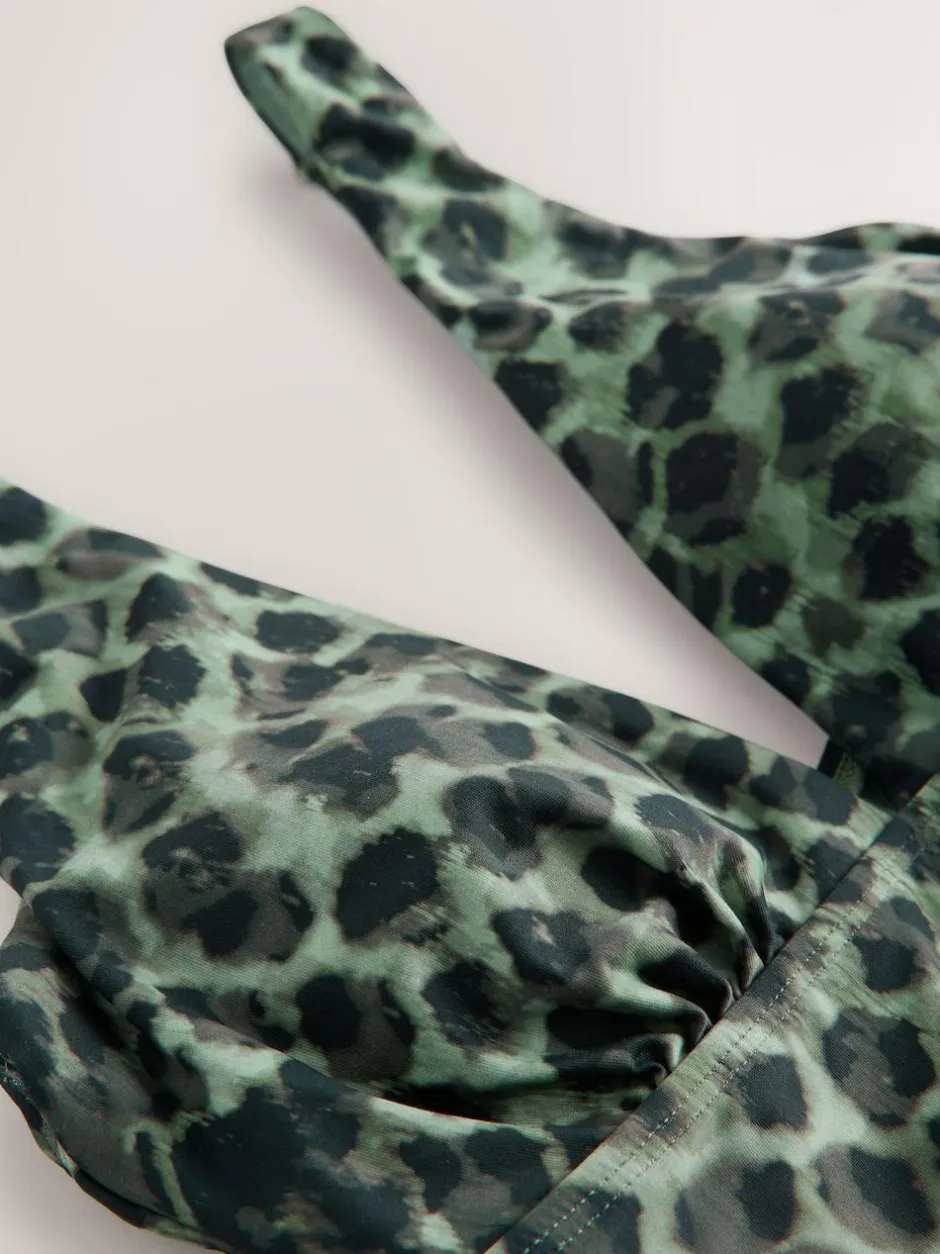 Next Plunge Tummy Control Tankini Top Green/Black Leopard Print New