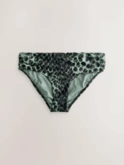 Next Green/Black Leopard Print Roll Top Bikini Bottoms Clearance