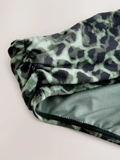 Next Green/Black Leopard Print Roll Top Bikini Bottoms Clearance