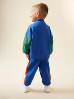 Next Funnel Neck Zip Sweat and Joggers Set (3mths-7yrs) Green/Blue Colourblock Discount