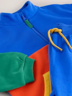 Next Funnel Neck Zip Sweat and Joggers Set (3mths-7yrs) Green/Blue Colourblock Discount